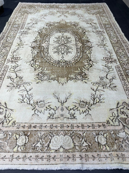 Antique Rug, Vintage 6.3 x 10 Rug, Turkish Wool Rug, Oushak Rug, Distressed Hand Knotted Rug, Persian Rug, Handmade Rug