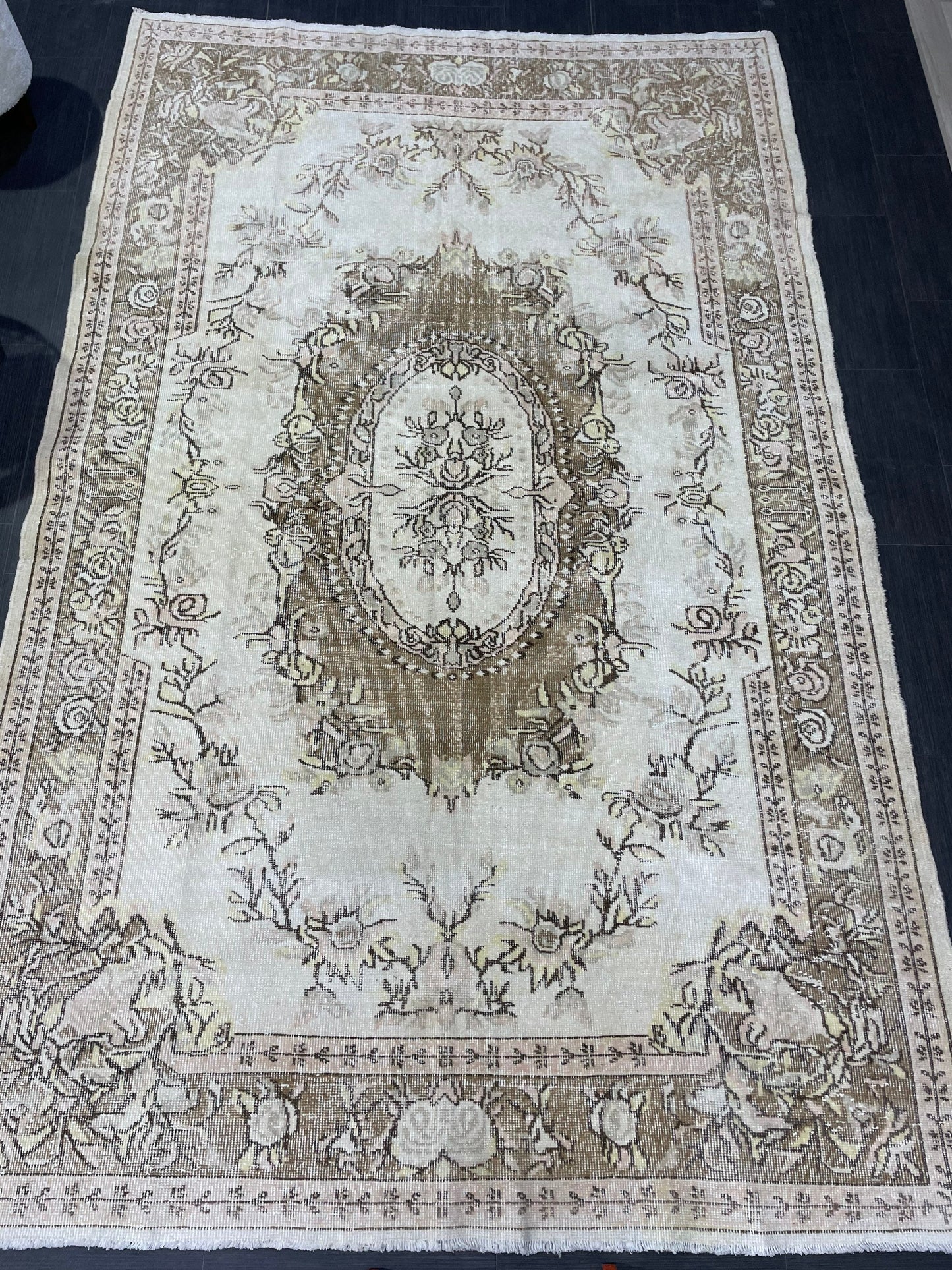 Antique Rug, Vintage 6.3 x 10 Rug, Turkish Wool Rug, Oushak Rug, Distressed Hand Knotted Rug, Persian Rug, Handmade Rug