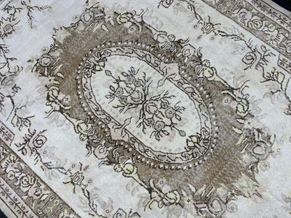 Antique Rug, Vintage 6.3 x 10 Rug, Turkish Wool Rug, Oushak Rug, Distressed Hand Knotted Rug, Persian Rug, Handmade Rug