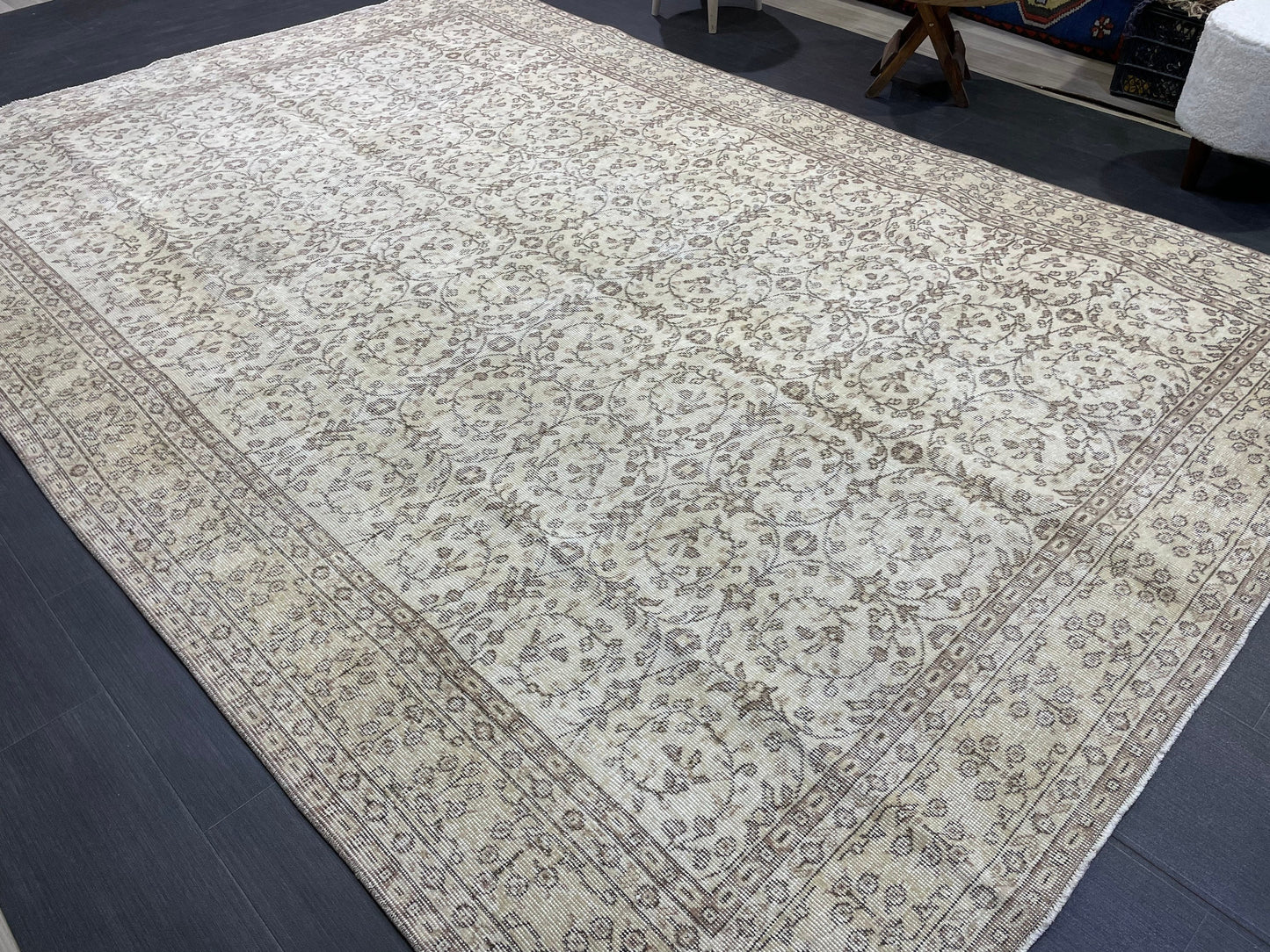 Neutral RUG, TURKISH 6.10 x 10 Rug, Vintage Rug, Natural Wool Oushak Rug, Handmade Persian Rug, Vintage Turkish Rug, Neutral Oriental rug