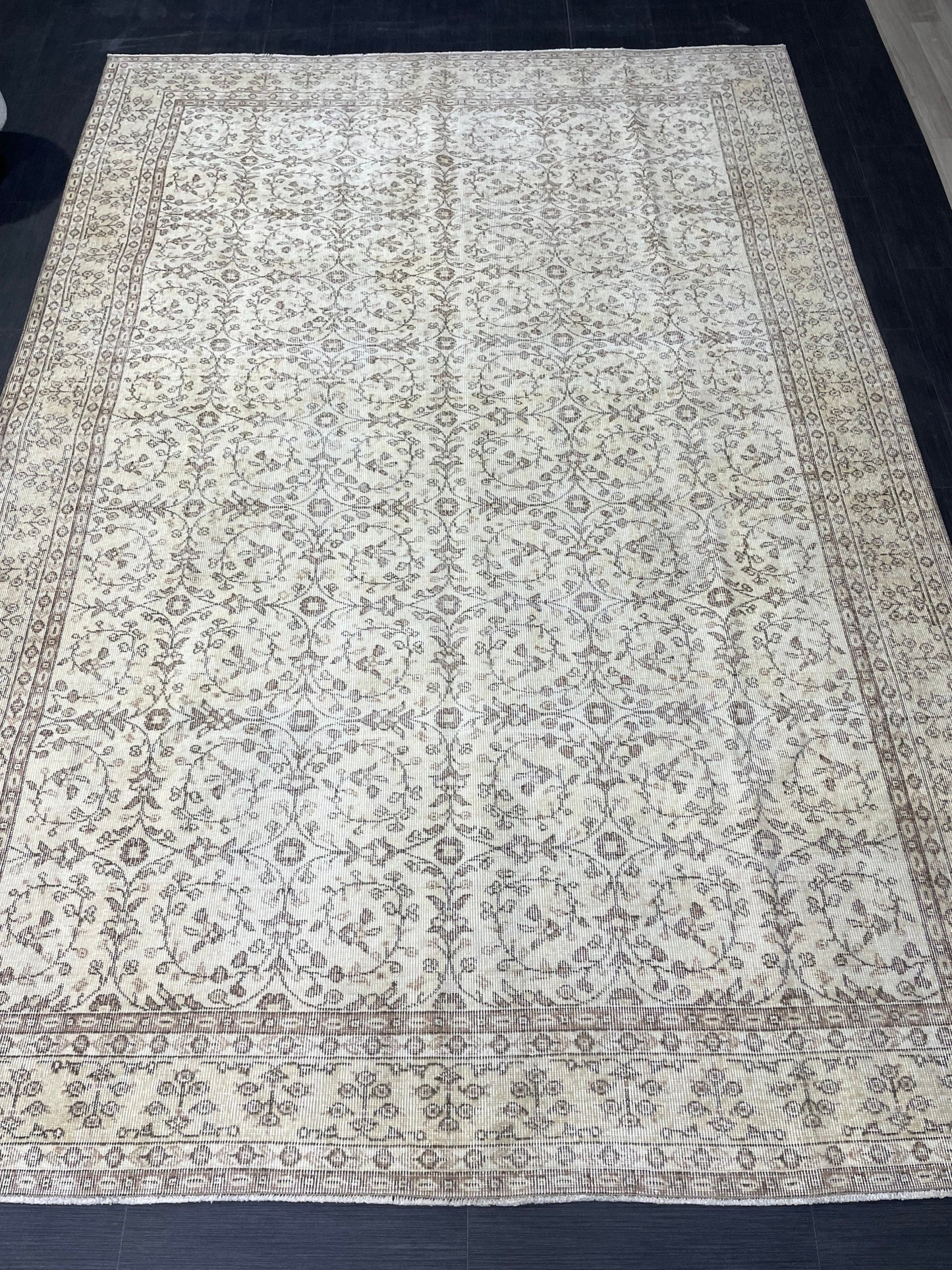 Neutral RUG, TURKISH 6.10 x 10 Rug, Vintage Rug, Natural Wool Oushak Rug, Handmade Persian Rug, Vintage Turkish Rug, Neutral Oriental rug