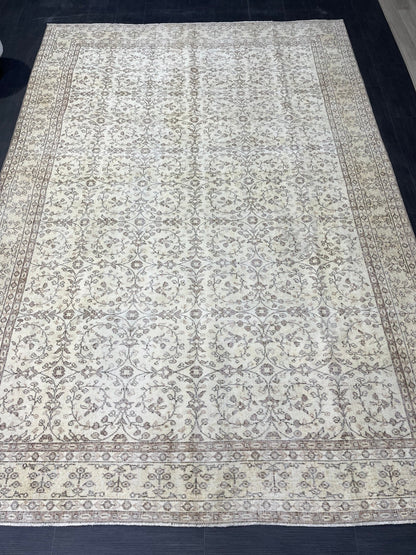 Neutral RUG, TURKISH 6.10 x 10 Rug, Vintage Rug, Natural Wool Oushak Rug, Handmade Persian Rug, Vintage Turkish Rug, Neutral Oriental rug