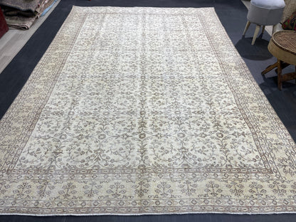 Neutral RUG, TURKISH 6.10 x 10 Rug, Vintage Rug, Natural Wool Oushak Rug, Handmade Persian Rug, Vintage Turkish Rug, Neutral Oriental rug