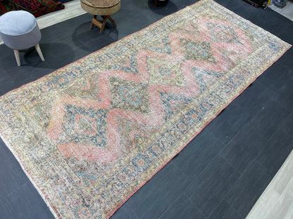 Muted Oriental Runner Rug 4.10 x 11.2 , Turkish Runner Rug, Vintage Runner Rug Hallway Runner Rug Kitchen Runner Rug Persian Wool Runner Rug