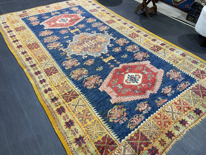 Antique RUG, Turkish Oushak 5 x 8.3 Rug, One Of A Kind Rug, Vintage Persian Rug, Blue Vintage Rug, Fine Wool Unique Rug, Rear Turkish Rug,