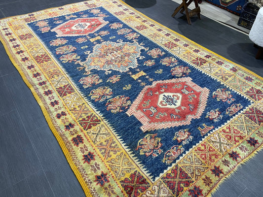 Antique RUG, Turkish Oushak 5 x 8.3 Rug, One Of A Kind Rug, Vintage Persian Rug, Blue Vintage Rug, Fine Wool Unique Rug, Rear Turkish Rug,
