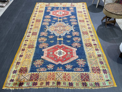 Antique RUG, Turkish Oushak 5 x 8.3 Rug, One Of A Kind Rug, Vintage Persian Rug, Blue Vintage Rug, Fine Wool Unique Rug, Rear Turkish Rug,