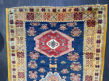 Antique RUG, Turkish Oushak 5 x 8.3 Rug, One Of A Kind Rug, Vintage Persian Rug, Blue Vintage Rug, Fine Wool Unique Rug, Rear Turkish Rug,