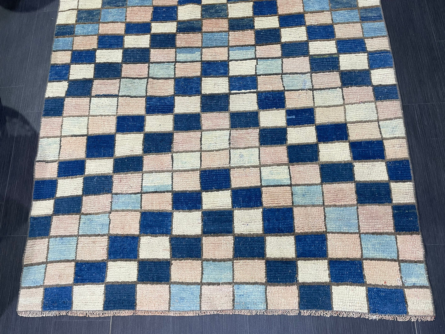 Persian Rug, Vintage 4.7 x 5.10 Rug, Navy Blue Hand Knotted Rug, HANDMADE Rug, Geometric Turkish Rug, Oushak Rug, Oriental Rug, Wool Rug