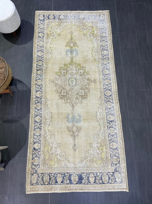 Muted Vintage RUG, muted Turkish Oushak Rug, Antique 3.8 x 8 Rug, Distressed Vintage Wool Rug, Handmade Rug, Hand Knotted Turkish Rug