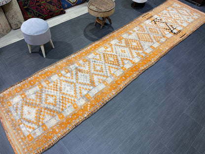MUTED Staircase Runner Rug, 3.2 x 13.2 Vintage Turkish Runner, XL Vintage Oriental Runner Rug, Oushak Runner Rug, Plush Soft Wool Runner
