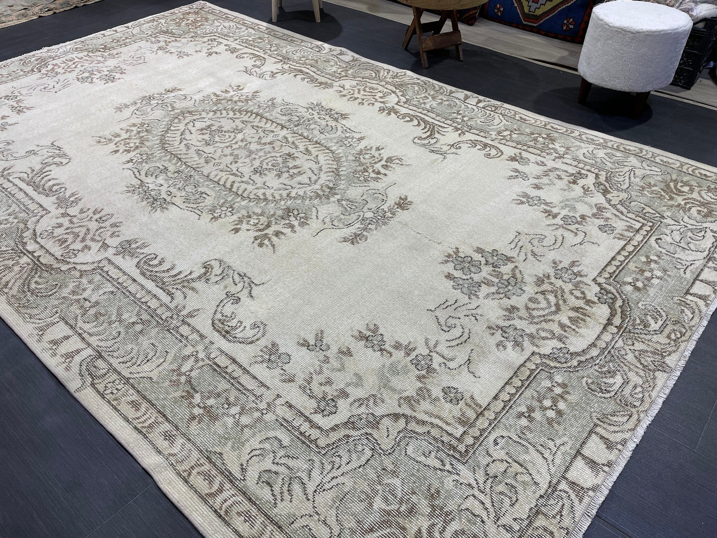 Large Area OUSHAK RUG, TURKISH 6.4 x 10 Rug, Muted Vintage  Rug, Handmade Rug, Antique Hand Knotted Rug, Persian Rug, Muted Oriental rug
