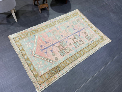 Muted Handmade Rug Muted 2.11 x 4.4 Vintage Rug Wool Oushak Rug Hand Made Rugs Vintage Turkish Rug Living Room Rug