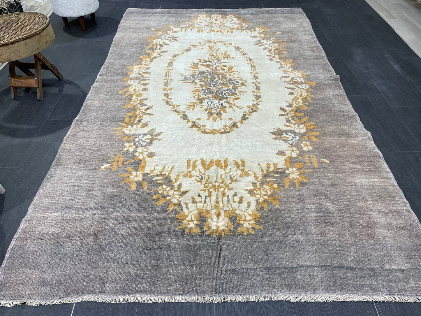 Vintage Rug, Persian 5.2 x 8.8 Rug, All Wool Hand Knotted Rug, HANDMADE Rug, Vintage Turkish Rug, Oushak Rug, Grey Wool Rug