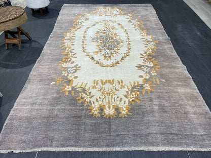 Vintage Rug, Persian 5.2 x 8.8 Rug, All Wool Hand Knotted Rug, HANDMADE Rug, Vintage Turkish Rug, Oushak Rug, Grey Wool Rug
