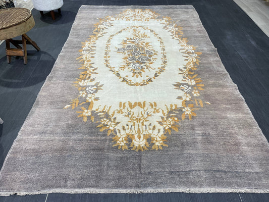 Vintage Rug, Persian 5.2 x 8.8 Rug, All Wool Hand Knotted Rug, HANDMADE Rug, Vintage Turkish Rug, Oushak Rug, Grey Wool Rug