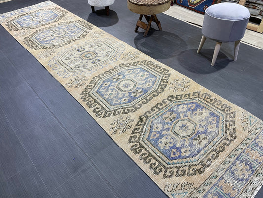Distressed Antique Runner Rug 2.9 x 11.4 Turkish Runner Rug Vintage Runner Rug Old Hallway Runner Rug Kitchen Runner Rug Wool Runner Rug
