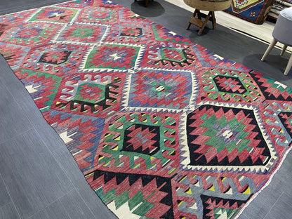 Vintage Handmade 5 x 9.4 Rug, Flatwoven Oushak Rug, Rustic Rug, Flat Weave Rug, Turkish KILIM Rug, Farmhouse Rug, Vintage Wool rug