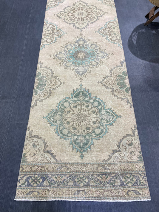 Distressed VINTAGE Rugs, Handmade Runner Rug, Oushak 2.9 x 12.2 Rug, Rustic Runner Rug, Antique Rug, Turkish Rug, Farmhouse Rug, Wool rug