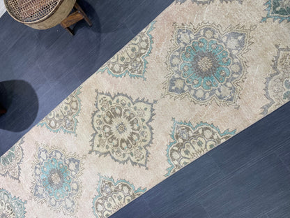 Distressed VINTAGE Rugs, Handmade Runner Rug, Oushak 2.9 x 12.2 Rug, Rustic Runner Rug, Antique Rug, Turkish Rug, Farmhouse Rug, Wool rug