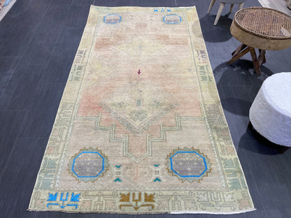 Anatolian Vintage Rug, TURKISH Rug, Vintage 3.10 x 7.3 Wool Rug, Oushak Rug, Hand Knotted Rug, 100% Wool Rug, Handmade Rug
