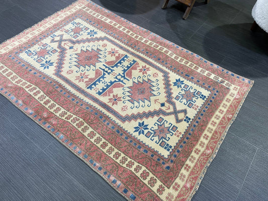 Handmade Rug, Oushak 2.6 x 3.8 Rug, Rustic Rug,Turkish Rug, Farmhouse Rug, Vintage Rug, Wool rug