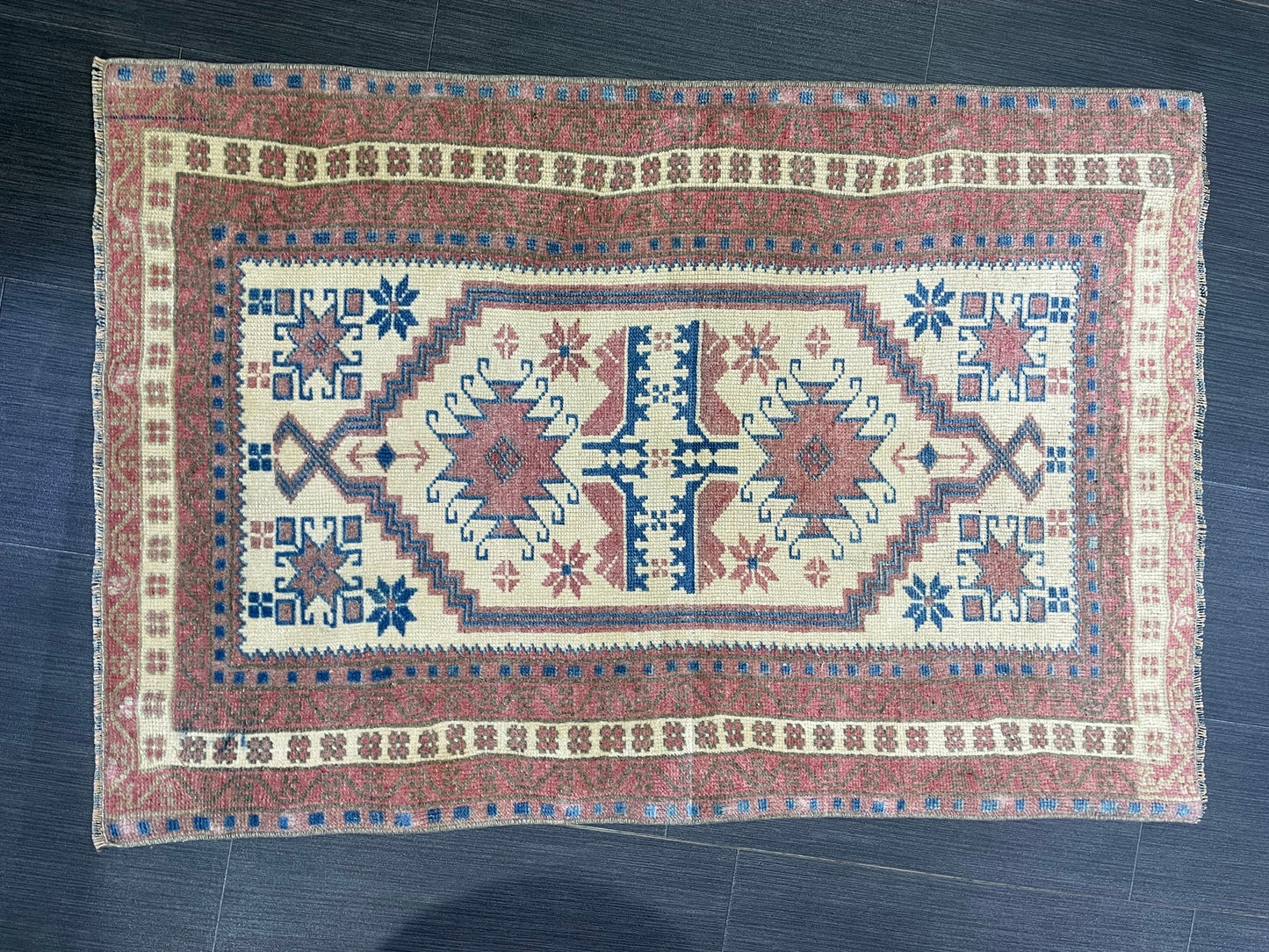 Handmade Rug, Oushak 2.6 x 3.8 Rug, Rustic Rug,Turkish Rug, Farmhouse Rug, Vintage Rug, Wool rug