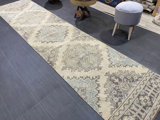 Hand Knotted Runner Rug, Vintage 2.8 x 11.2 Runner Rug,Handmade Short Runner Rug,Bathroom Runner Rug, Antique Runner Rug, Vanity Runner Rug