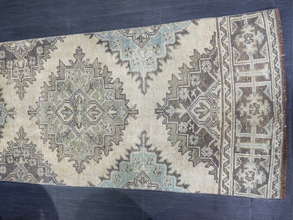 Hand Knotted Runner Rug, Vintage 2.8 x 11.2 Runner Rug,Handmade Short Runner Rug,Bathroom Runner Rug, Antique Runner Rug, Vanity Runner Rug