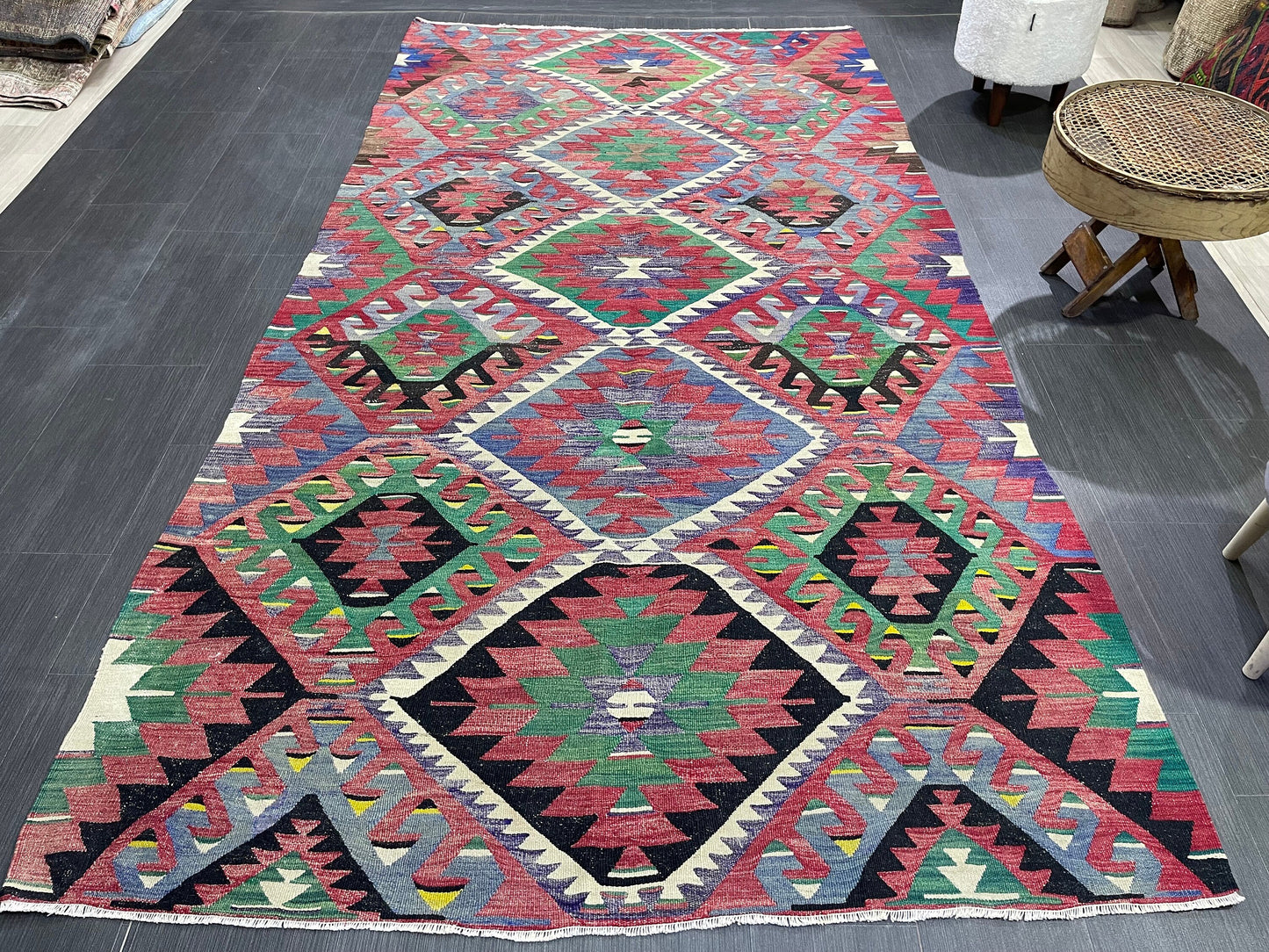 Vintage Handmade 5 x 9.4 Rug, Flatwoven Oushak Rug, Rustic Rug, Flat Weave Rug, Turkish KILIM Rug, Farmhouse Rug, Vintage Wool rug