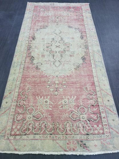 Distressed Wool Handmade Rug Vintage Oushak Rug, 2.8 x 5.9 Oriental Rug, Rug Vintage Turkish Rug, Farmhouse Rug Vintage Rug Living room Rug
