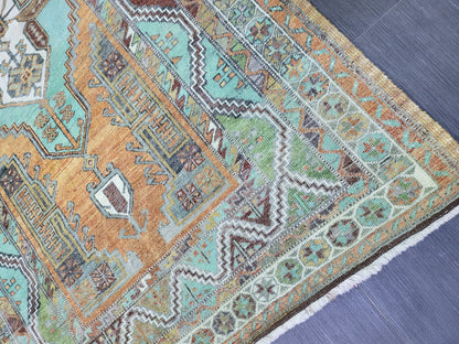 4.9 x 7.9 Rug, Handmade Rug, Oushak Rug,  Anatolian Rug, Hand Knotted Turkish Rug, burnt orange and turquoise Rug, Vintage Rug, Wool rug