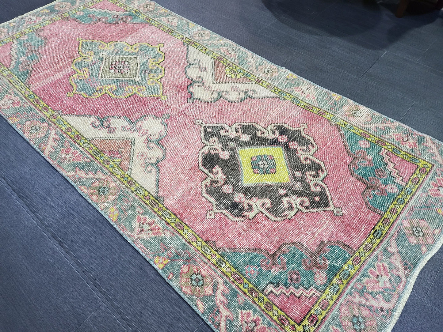 Vintage Rug,  TURKISH 3 x 6.2 HANDMADE Rug, Vintage Turkish Rug, Oushak Rug, Turkish Oushak Rug, Vintage Handknotted Rug, Wool Rug