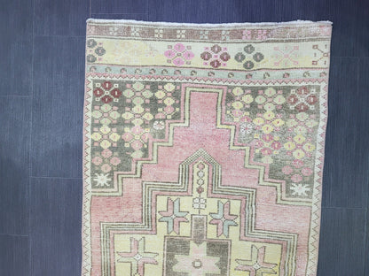 Distressed VINTAGE Rug, Handmade 2.8 x 7.8 Runner Rug, Oushak Rug, Wool Rustic Runner Rug, Antique Runner Rug, Turkish Rug, Short Runner Rug