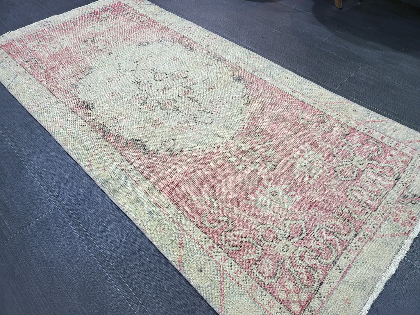 Distressed Wool Handmade Rug Vintage Oushak Rug, 2.8 x 5.9 Oriental Rug, Rug Vintage Turkish Rug, Farmhouse Rug Vintage Rug Living room Rug