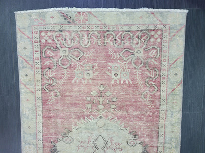 Distressed Wool Handmade Rug Vintage Oushak Rug, 2.8 x 5.9 Oriental Rug, Rug Vintage Turkish Rug, Farmhouse Rug Vintage Rug Living room Rug