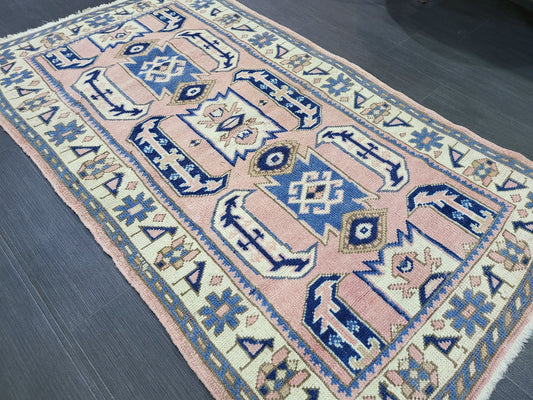 3x5 Vintage Rug,  TURKISH HANDMADE Rug, Vintage Turkish Rug, Oushak Rug, Turkish Oushak Rug, Vintage Handknotted Rug, Wool Rug