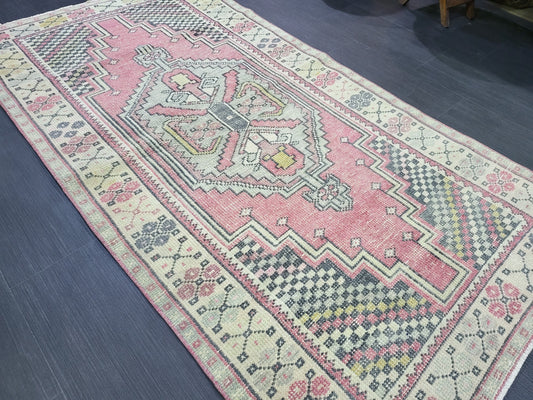 3.4 x 6.6 OUSHAK RUG, TURKISH Oushak Rug, Vintage Oushak Rug, Vintage Runner Rug, Wool Oushak Rug, Handmade Rugs, Vintage Turkish Rug