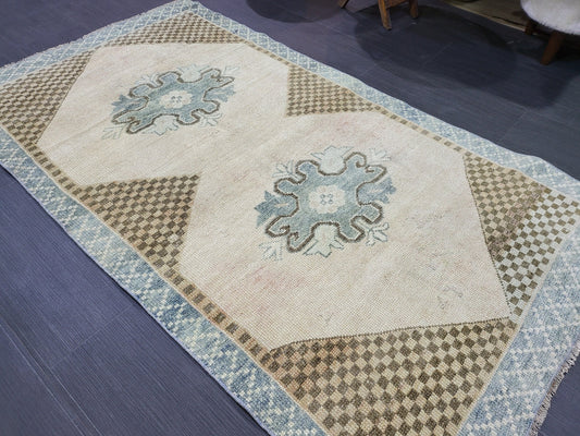 Antique Rug, Vintage 3.3 x 5.8 Rug, Turkish Wool Rug, Oushak Rug, Fine Knotted Rug, Hand Knotted Rug, Persian Rug, Handmade Rug