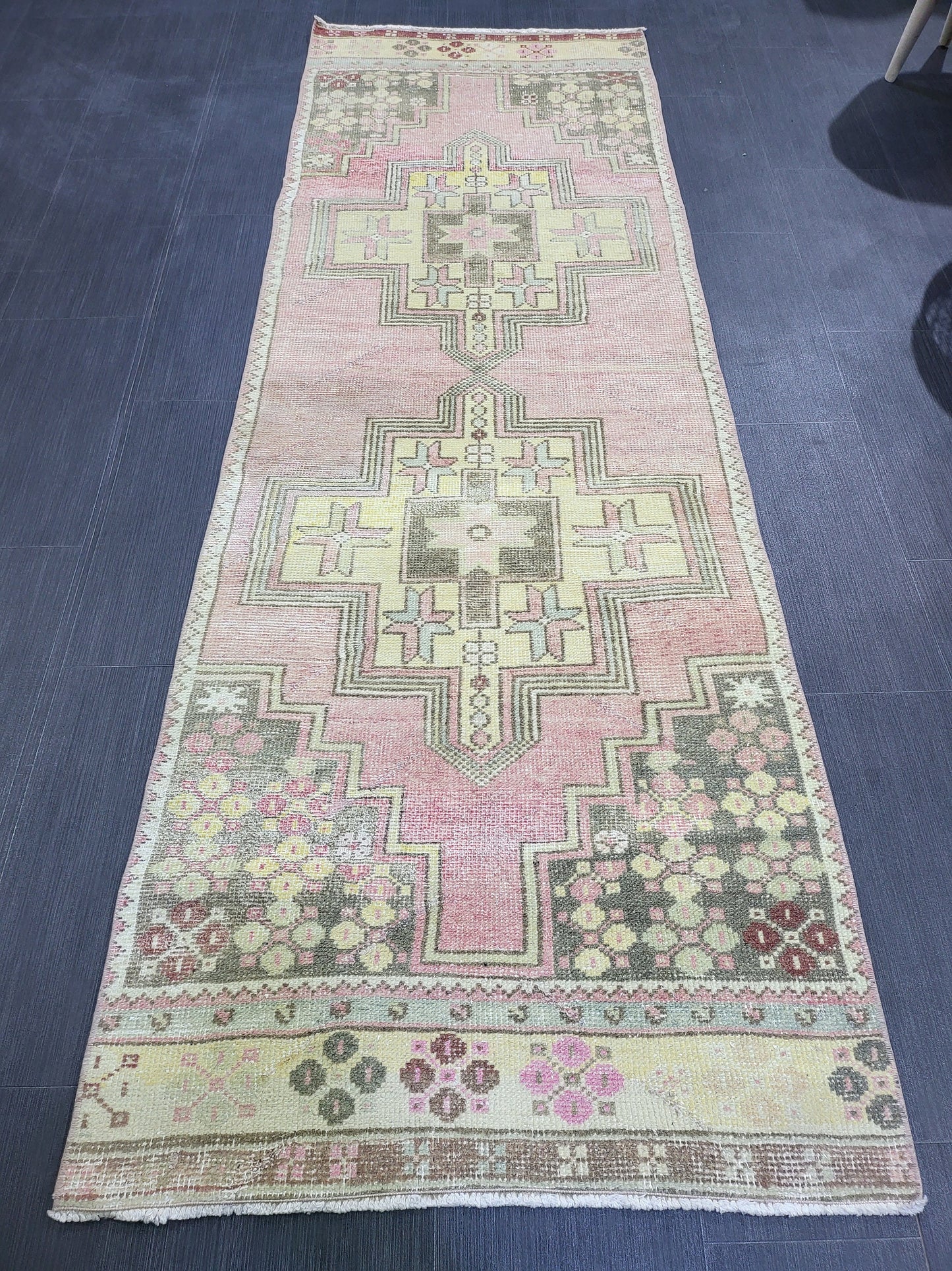 Distressed VINTAGE Rug, Handmade 2.8 x 7.8 Runner Rug, Oushak Rug, Wool Rustic Runner Rug, Antique Runner Rug, Turkish Rug, Short Runner Rug