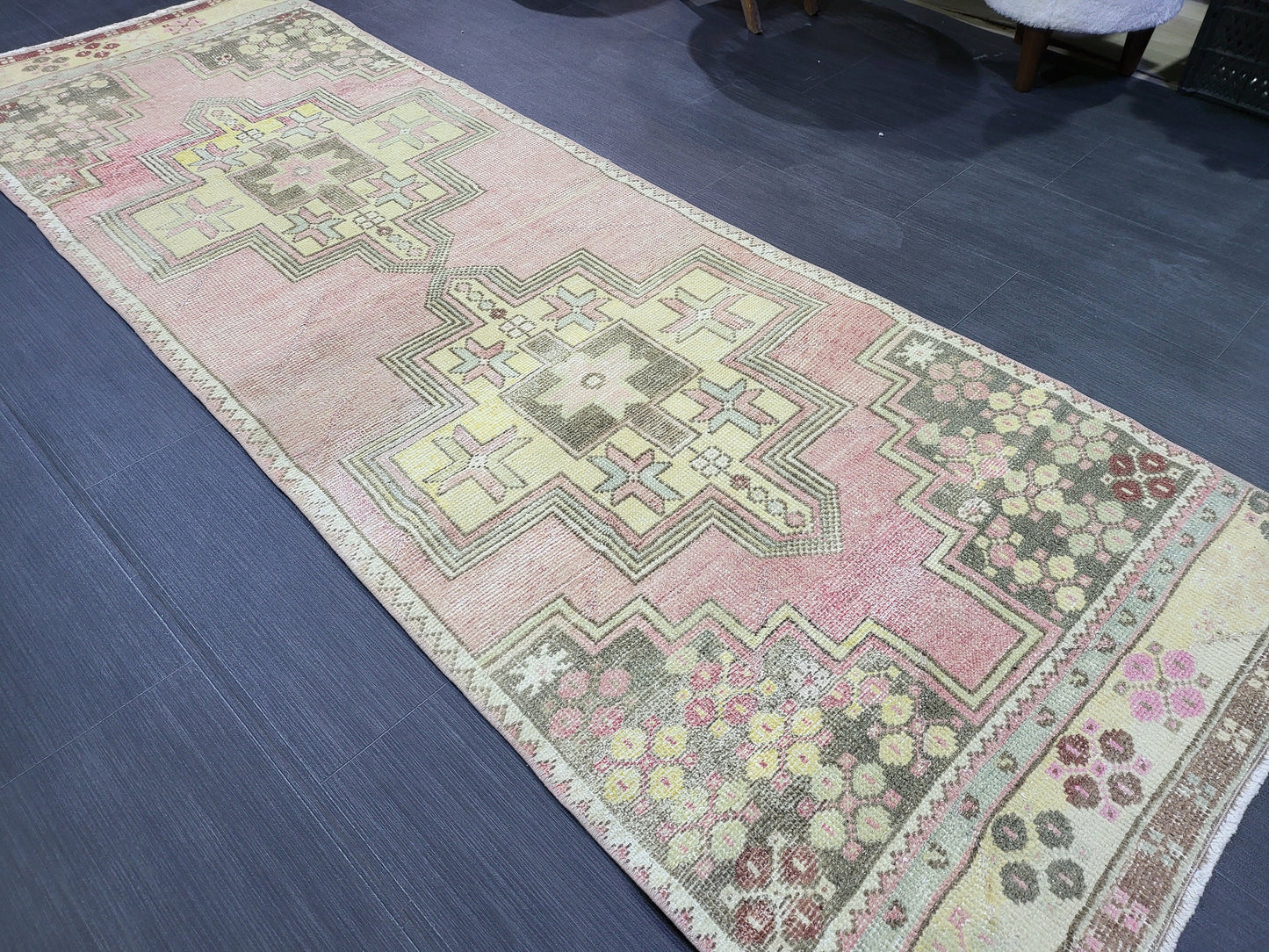 Distressed VINTAGE Rug, Handmade 2.8 x 7.8 Runner Rug, Oushak Rug, Wool Rustic Runner Rug, Antique Runner Rug, Turkish Rug, Short Runner Rug