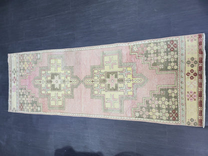 Distressed VINTAGE Rug, Handmade 2.8 x 7.8 Runner Rug, Oushak Rug, Wool Rustic Runner Rug, Antique Runner Rug, Turkish Rug, Short Runner Rug