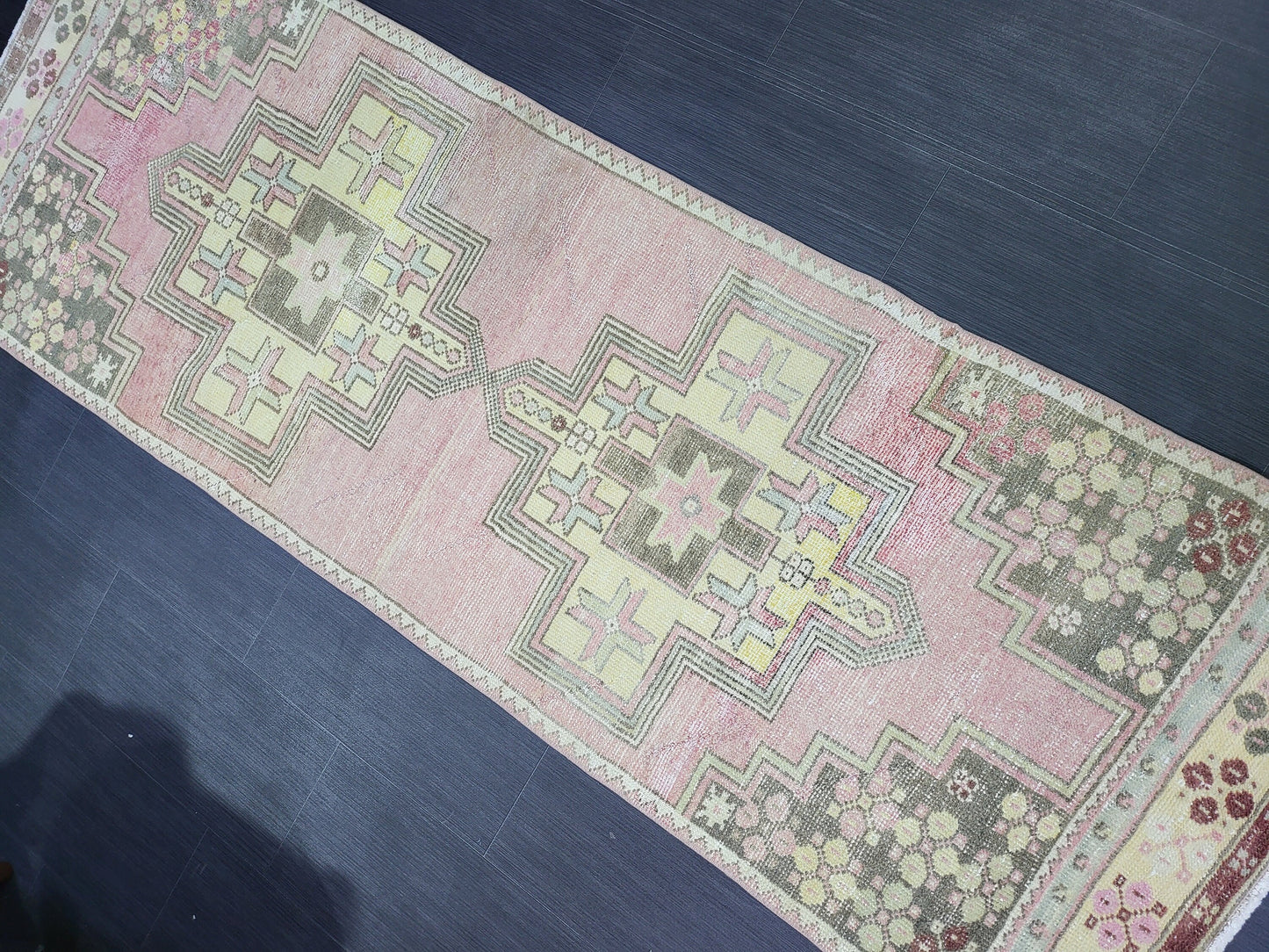 Distressed VINTAGE Rug, Handmade 2.8 x 7.8 Runner Rug, Oushak Rug, Wool Rustic Runner Rug, Antique Runner Rug, Turkish Rug, Short Runner Rug