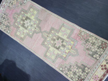 Distressed VINTAGE Rug, Handmade 2.8 x 7.8 Runner Rug, Oushak Rug, Wool Rustic Runner Rug, Antique Runner Rug, Turkish Rug, Short Runner Rug