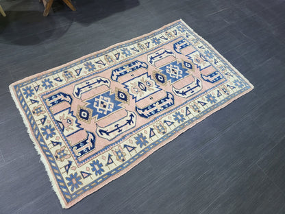 3x5 Vintage Rug,  TURKISH HANDMADE Rug, Vintage Turkish Rug, Oushak Rug, Turkish Oushak Rug, Vintage Handknotted Rug, Wool Rug