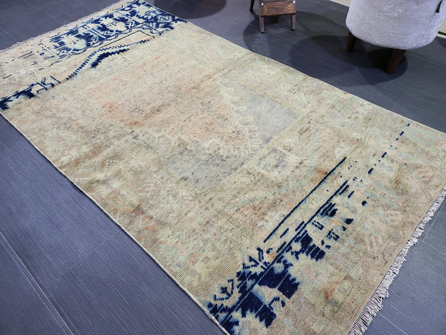 Handmade 3.2 x 6 Rug, Oushak Rug, Rustic Rug, primitive Rug, Fun Rug, Turkish Rug, Farmhouse Rug, Vintage Rug, Wool rug