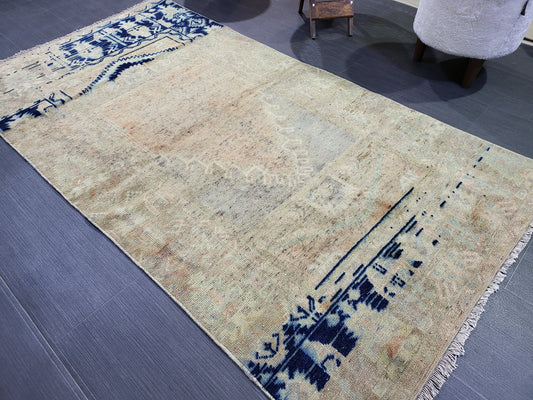 Handmade 3.2 x 6 Rug, Oushak Rug, Rustic Rug, primitive Rug, Fun Rug, Turkish Rug, Farmhouse Rug, Vintage Rug, Wool rug