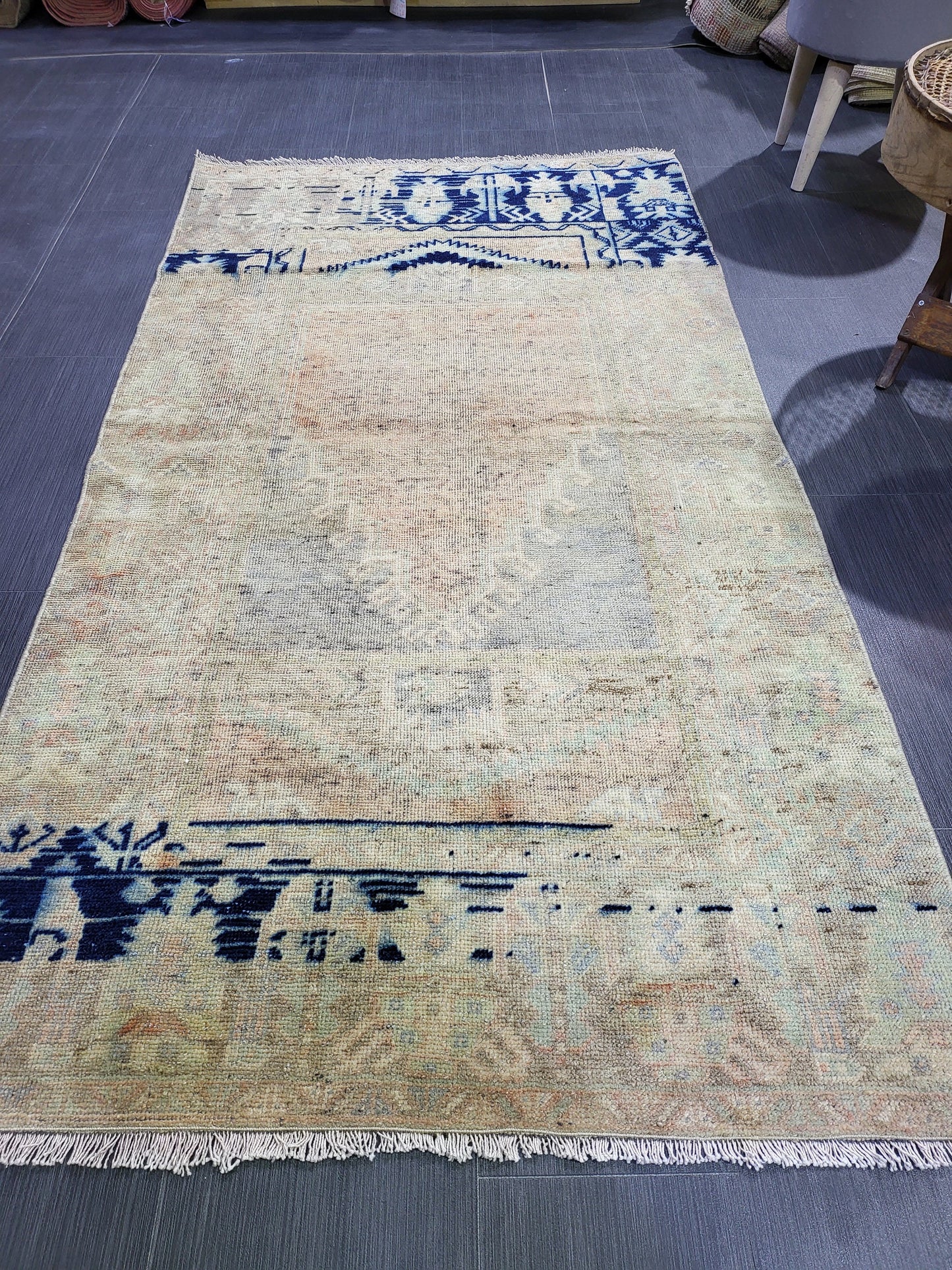 Handmade 3.2 x 6 Rug, Oushak Rug, Rustic Rug, primitive Rug, Fun Rug, Turkish Rug, Farmhouse Rug, Vintage Rug, Wool rug