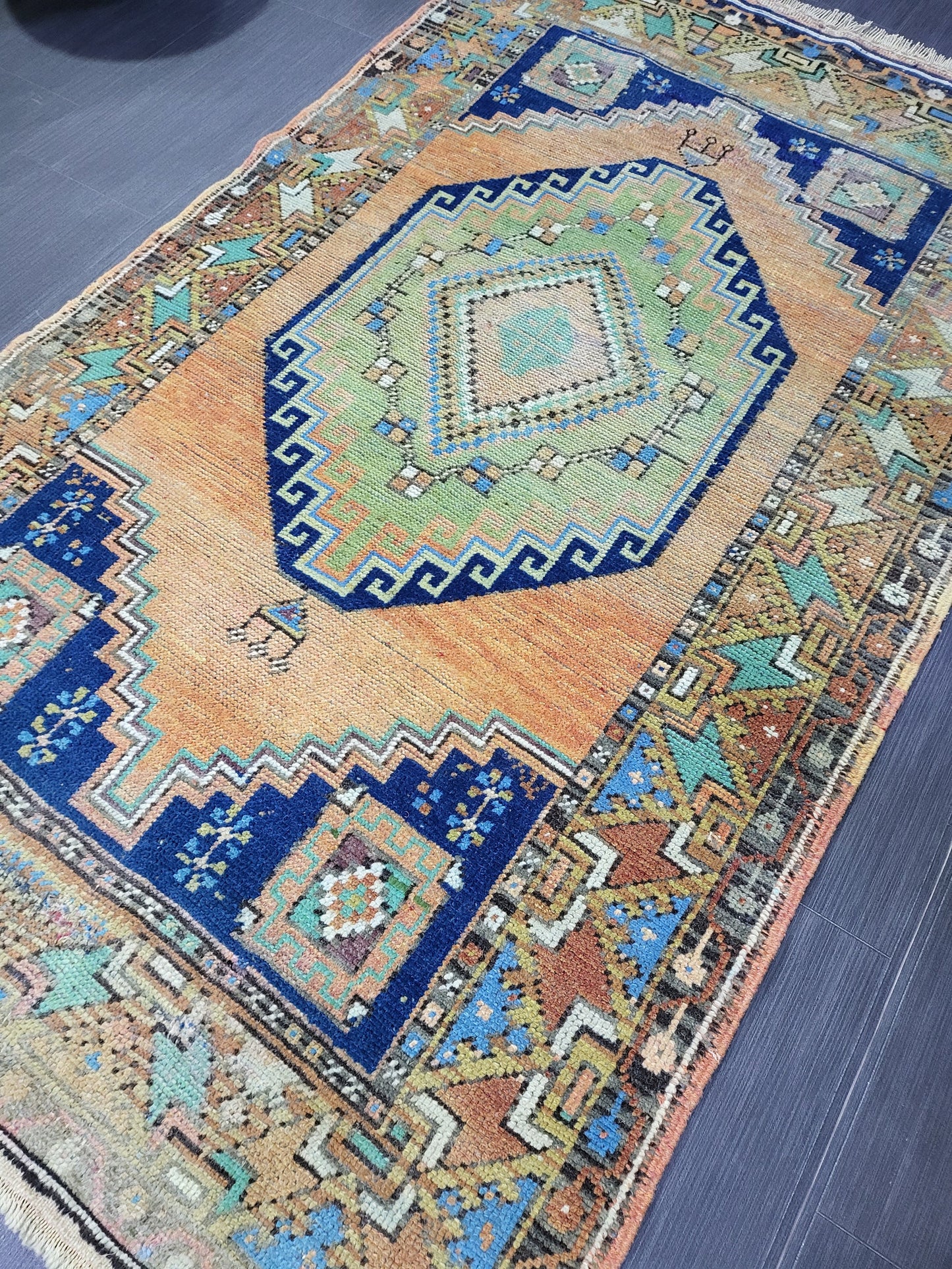 OUSHAK RUG, TURKISH 3.6 x 6 Rug, Vintage Oushak Rug, Vintage Rug, Wool Hand Knotted Rug, Handmade Blue Rugs, Vintage Turkish Rug