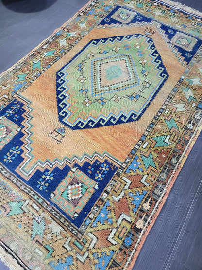 OUSHAK RUG, TURKISH 3.6 x 6 Rug, Vintage Oushak Rug, Vintage Rug, Wool Hand Knotted Rug, Handmade Blue Rugs, Vintage Turkish Rug